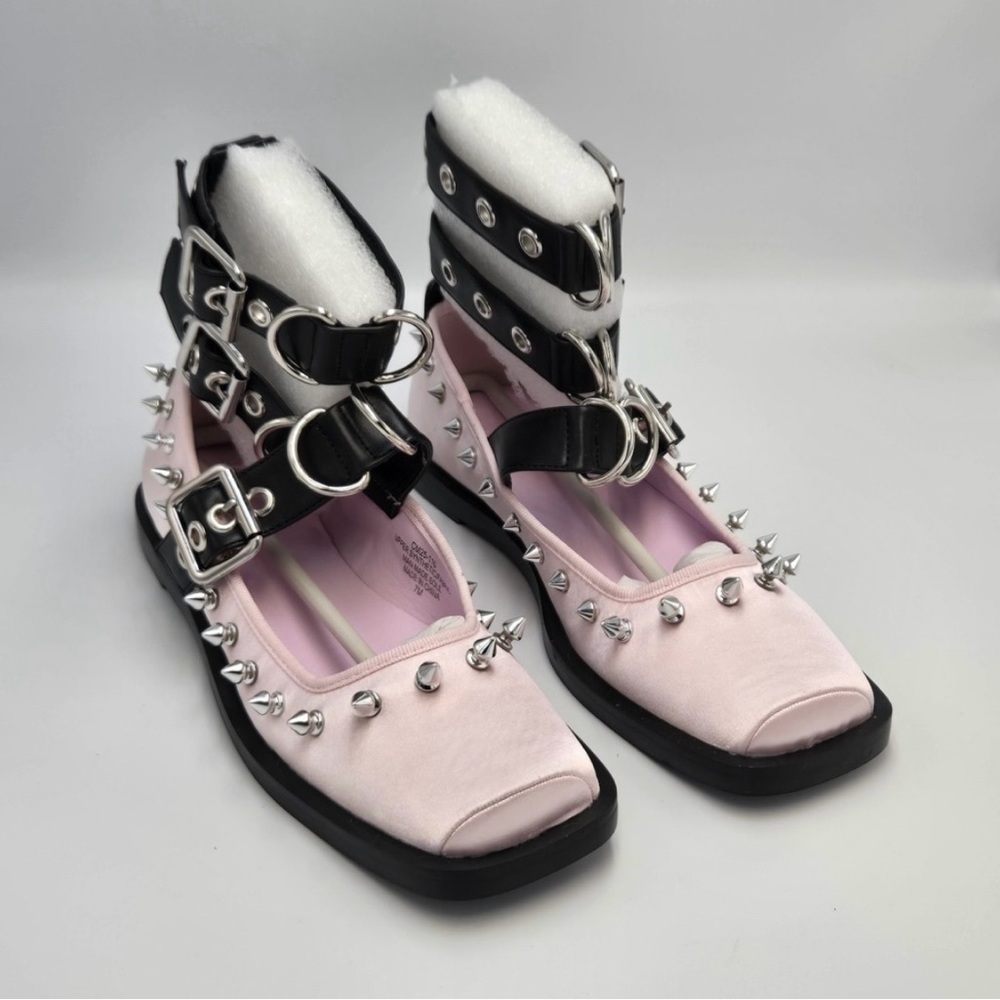 Dolls Kill Pink and Black Spiked Flats